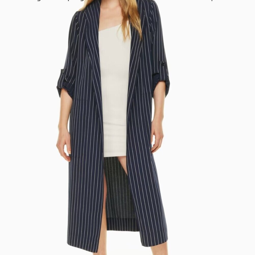 Aritzia Babaton New Kahlo Navy w White Stripes Robe Wrap Jacket Dress S